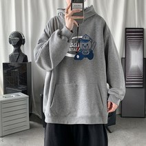 맨투맨 코트 봄옷 남성 후드 곰돌이 트렌드 와이드 루즈핏 가을커플룩 긴소매 이너 상의 3592970858