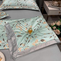 SIMMY 여름 이불 부드러운 면 워싱 텐셀 포멀 워싱 실크 이불+시트+베개커버*2, 풍아-그린