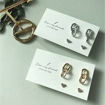 DMF 타원드롭 하트큐빅 2종 귀고리 세트 미니멀 심플 이어링