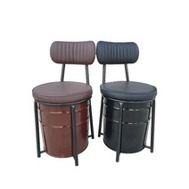 마켓통통 등받이 깡통 고급형 수납 의자, 모던 브라운