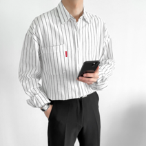 이브컴퍼니 남성용 오버핏 포켓 스트라이프 긴팔 셔츠 빅사이즈 95-110 (5114-1)