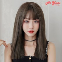 하이유니 스트레이트 펌 뱅 긴머리 통가발 가발 45cm + 거치대 세트, 허니브라운 / 45cm