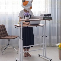 이중테이블 노트북 거치대 바퀴달린 책상 이동식 스탠드 테이블 보조 책상 간이책상 스탠드책상 컴퓨터책상, 핑크일반형