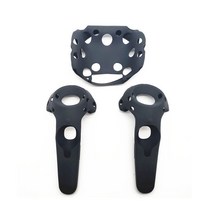 Htc vive 헤드셋 vr 안경에 대 한 부드러운 안티 땀 실리콘 컨트롤러 커버 보호 헬멧 shockproof 쉘 게임 액세서리, Black set_6, 06 Black set
