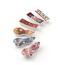 화려하고 깔끔 귀여운 사각 및 호리병 모양 도자기 수저 받침대, 쿠케에 블루