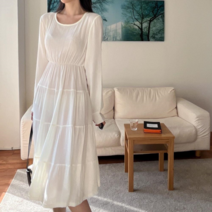브이와이 VY 여자 라운드 티어드 잔주름 살랑살랑 롱원피스