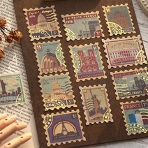 갓샵 빈티지 금박 우표 스티커 팩 20장세트 6종 엽서 다꾸, 20pcs, 꽃드로잉