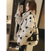 코코제이2 하트 오버핏 패딩 점퍼 (아이보리) 겨울 외투 숏패딩 캐주얼 러블리