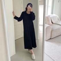 퍼니걸스 6075 루즈핏 카라 골지 무지 롱 원피스 여성의류