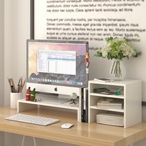 아이맥 받침대 모니터 거치대 32인치 받침 선반 29인치 컴퓨터, 화이트 단층 + 수납선반