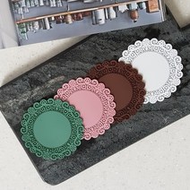 국산 미끄럼방지 실리콘 컵받침 카페 티코스터 찻잔, 03_레이스(소) 마린블루