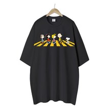 엠제이스타 피너츠 정식라이센스 여성 워킹피너츠 반팔 루즈핏 롱 프린팅 캐릭터 티셔츠 오버핏 반팔티