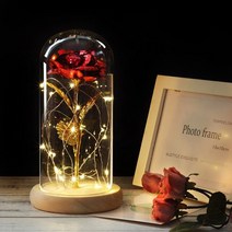 화병 도자기 유리 돌 6색 아름다움과 야수는 유리 돔에 발렌타인 선물 LED 로즈 램프 크리스마스, 01 red