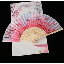 한국무용 부채 부채춤 무용 복고풍 스타일 접는 팬 여성 일본 패턴 복고풍 천 예술 공예 선물 홈 춤 손 팬, 복숭아 꽃
