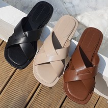 비앙슈 라텍스 소가죽 엑스 스트랩 슬리퍼