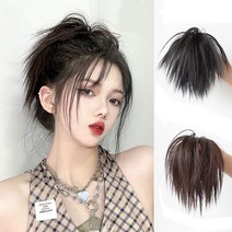 하이유니 시크테일 똥머리 밴드 붙임 올림 머리 헤어 피스 셀프 부분 가발, 라이트브라운