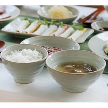 설레이는 봄빛 여울 공기 대접 면기 3종 세트(밥 국 그릇 국산 도자기 한정식 식기), 청아 비취, 밥 공기