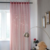 에어커튼 거실 용 로맨틱 할로우 스타 블랙 아웃 창 커튼 침실 후크 커튼 블라인드 흰색 voile 홈 장식으로 스티치, 분홍색, w100 x l200cm, 그로밋 탑
