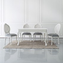 소피아엘렌 에메랄드 프렌치 포세린 세라믹 엔틱 식탁 세트 4인용, 6인테이블+라탄의자4개