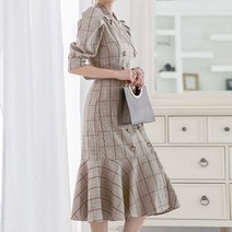 노이디제이 봄 가을 퍼프소매 체크 자켓원피스 GM0012A