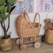 북유럽 레트로 라탄 유모차 인테리어 소품 장식용 카트 스튜디오 사진촬영, 라탄유모차