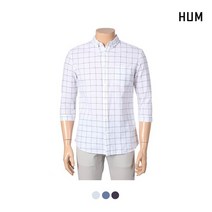 흄 남 코튼린넨 윈도우 체크 7부 셔츠 FHNMCSS122P