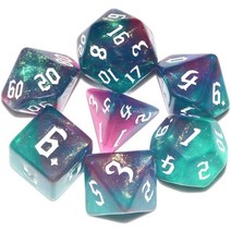 갤럭시 DND 주사위 7피스 글리터 스파클 코스믹 블루 블랙 혼합 다면체 DND 주사위 RPG MTG 테이블 게임 주사위용, Green Purple