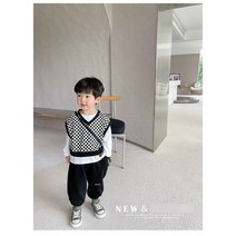 아짱)키즈남아 체크조끼3세트(남아신상상하세트 티+조끼+바지 구성)
