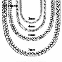 Maxmoon 스테인레스 스틸 커브 쿠바 목걸이 남성 여성 골드 블랙 실버 컬러 체인 목, 01 Silver Color, 04 7mm Width