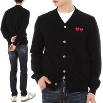 [국내배송] 꼼데가르송 더블하트 와펜 울 가디건 AZ N058 BLACK