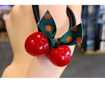 N팩토리 과일 앵두 체리 리본 반올림 반묶음 포니테일 양갈래 헤어끈 고무끈 여자 머리끈 3종세트