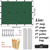 육각쉘터 옥타텐트 헥사곤 패널 19 hanging points tarp tent awning 방수 야외 캠핑 태양 보호소 3x4 캐노피 트레킹 배낭 여행 플라이 시트, 6rope6peg 2pole 포함, 협력사, 초록