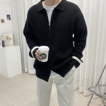 스트릿제이 하찌 헤비 소매 배색 포인트 투웨이 카라 니트 집업