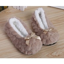 Mntrerm-신상품 귀여운 실내 가정용 슬리퍼 따뜻하고 플러시 미끄럼 방지 퍼 단색 여성 신발