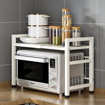 마드레하우스 전자렌지선반 주방 넓이 높이 조절 스탠드선반 수납선반 밥솥선반, 화이트 (최대 42 X 64cm 조절 가능)