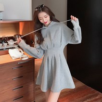 추동 여성 맨투맨 롱 원피스 기모를 더하고 두껍게 하다 A라인으로 코튼 롱 원피스 나그랑 빅사이즈원피스 스포티한 츄리닝 캐주얼룩 LYQ-202220