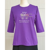 엄마옷 여름 자수 꽃마차 7부 면티셔츠 면스판 라운드