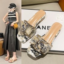 화려한 눈꽃 구슬 언발리본 여성 슬리퍼 샌들 2컬러 225-250 23JN212