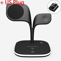 갤럭시3IN1무선충전기 애플무선충전기 핸드폰 고속 무선충전기 호환 3 in 1 홀더 아이폰 12 13 14 프로 맥스 워치 에어팟 야간 조명용 자기 유도 스테이션, 4.Black with US