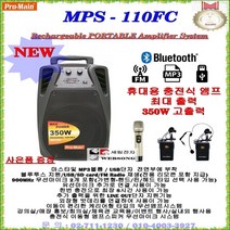 Pro-main 블루투스충전형앰프 MPS-110FC(350W출력) 블루투스 스피커/무선마이크 2개포함/MP3재생/교육장/회의실/매장홍보/강의실/야외행사및 홍보용 소형엠프시스템, B타입(핸드+핀마이크 타입)