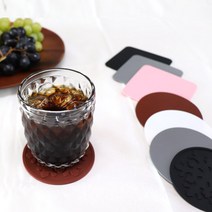 실리콘 컵받침 티 코스터 4개 원형 사각 컵받침대, 사각-브라운(4개)