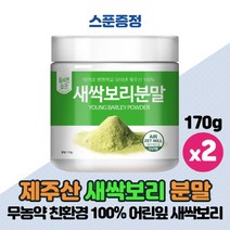 제주도 무농약 친환경 새싹보리 분말 가루 제주산 100% 보리순 어린잎 노지재배 새싹보리분말 에어분쇄 공법, 170g x 2개