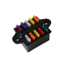 휴즈 퓨즈 자동차 보트 트라이크용 터미널 및 퓨즈가있는 10 웨이 더블 로우 블레이드 박스 홀더 12V, 한개옵션0