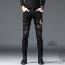 남성 청바지 1215# 도톰한 추동류 자수 블랙 캐주얼 팬츠 스판 보정몸통이 작은 발바지 뉴타임즈 Z