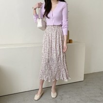 로맨틱 레트로 데이트 주름 꽃무늬 롱스커트