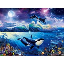 행운의 전조 꿈속 돌고래 우드 직소퍼즐 행복 가져다주는 돌핀과 달 동물 쉬는 시간 즐기는 조각퍼즐 300/500/1000조각 선물용 집콕취미 집중력향상 감압소품, 돌고래퍼즐도안15, 1000