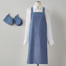 보드래 플레인 엑스자 앞치마 + 주방장갑 2p, 블루, 1세트