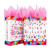 Gift Bag 2 Pack 12 6 Happy Birthday Bag for Girls Women Female Her - Pretty with FREE Tissue Paper B
