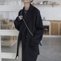여성 캐주얼 데일리 꾸안꾸 기본 루즈핏 오버사이즈캐시미어 모직 울 하프 롱 코트