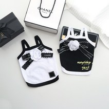 멍티샵 명품강아지옷 리본 꽃 나시 S~XL, 블랙